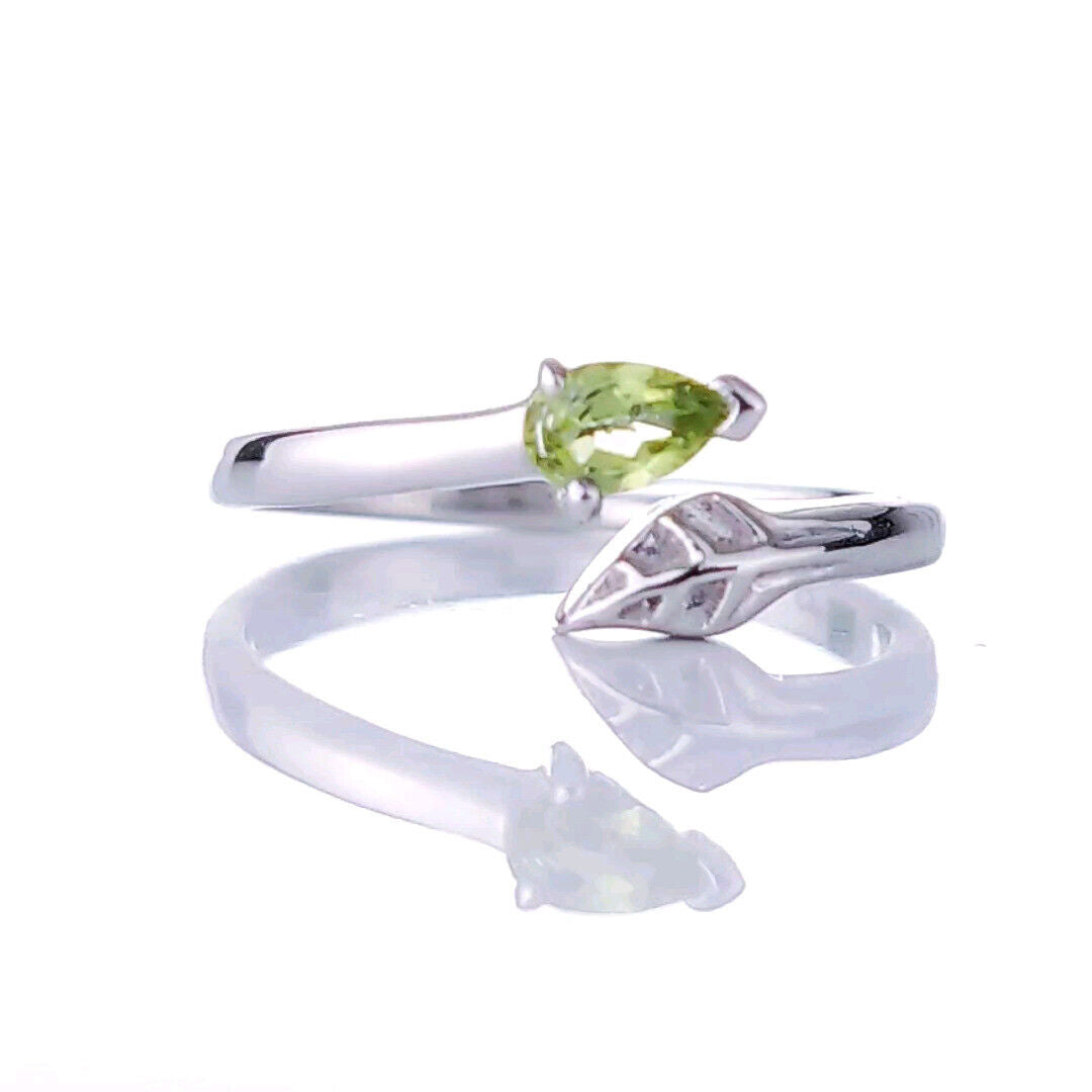 Sterling Silver Peridot Size I-T Adjustable Leaf Ring August Birthday