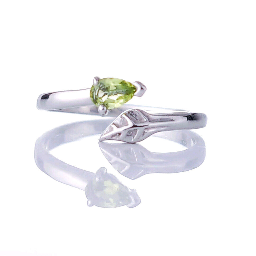 Sterling Silver Peridot Size I-T Adjustable Leaf Ring August Birthday