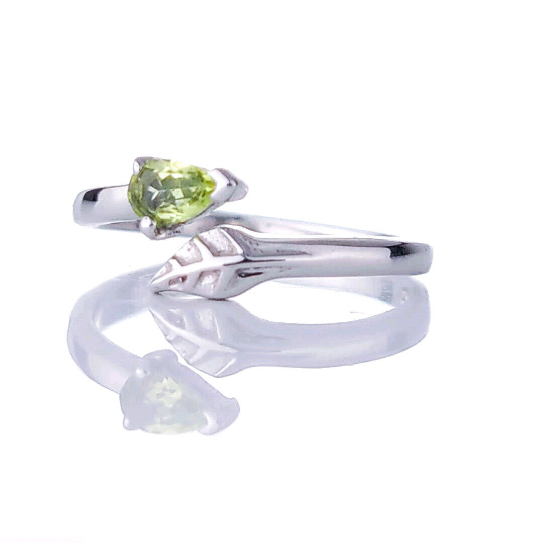 Sterling Silver Peridot Size I-T Adjustable Leaf Ring August Birthday
