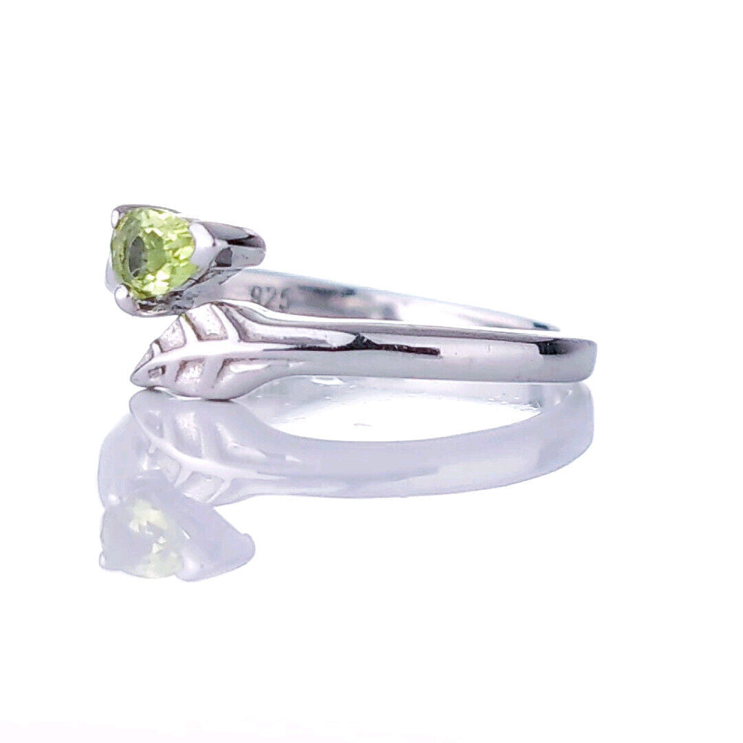 Sterling Silver Peridot Size I-T Adjustable Leaf Ring August Birthday