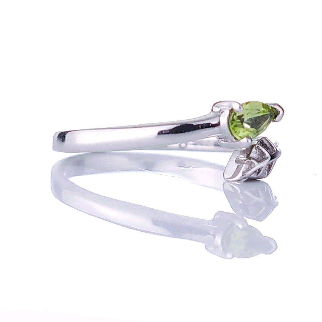 Sterling Silver Peridot Size I-T Adjustable Leaf Ring August Birthday