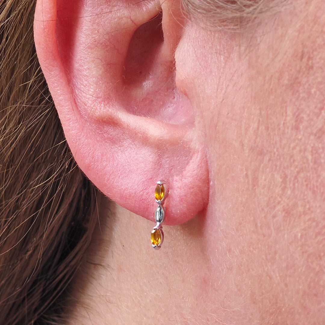 Citrine Earrings Sterling Silver Studs Infinity Marquise