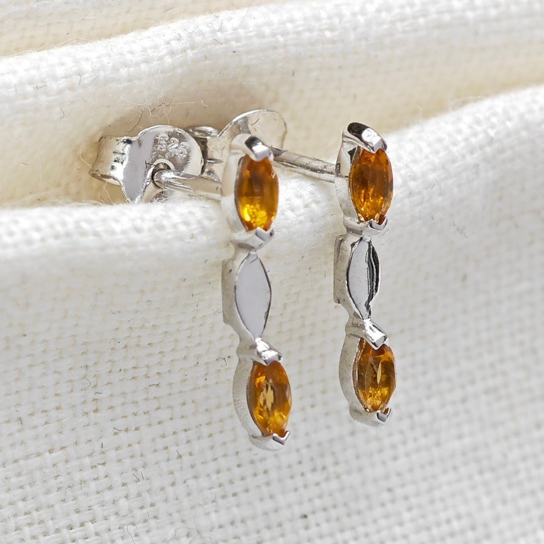 Citrine Earrings Sterling Silver Studs Infinity Marquise