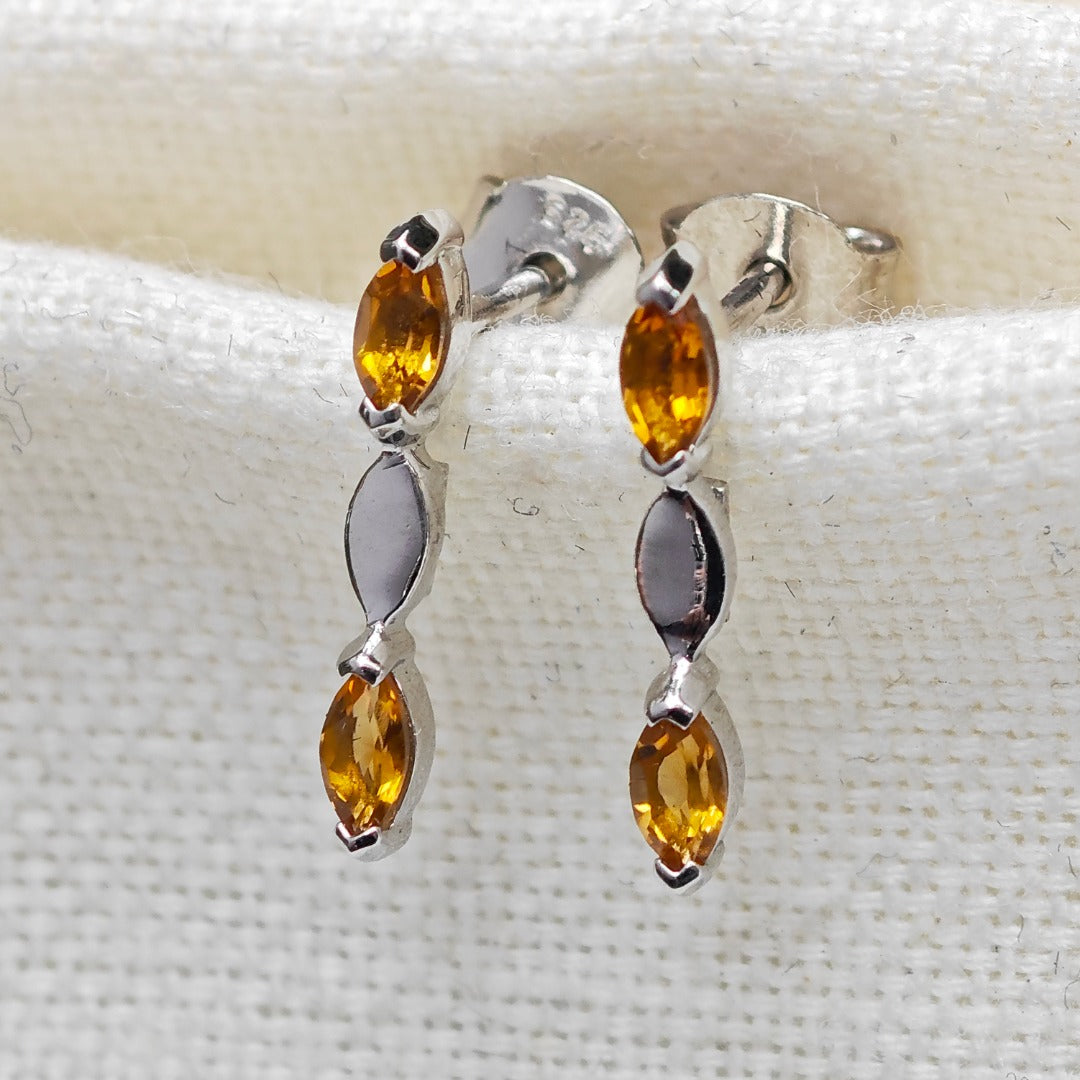Citrine Earrings Sterling Silver Studs Infinity Marquise