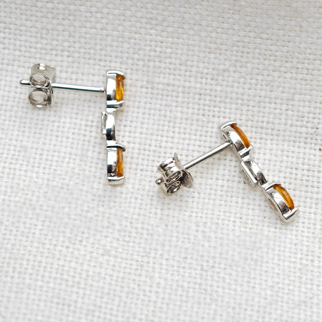 Citrine Earrings Sterling Silver Studs Infinity Marquise