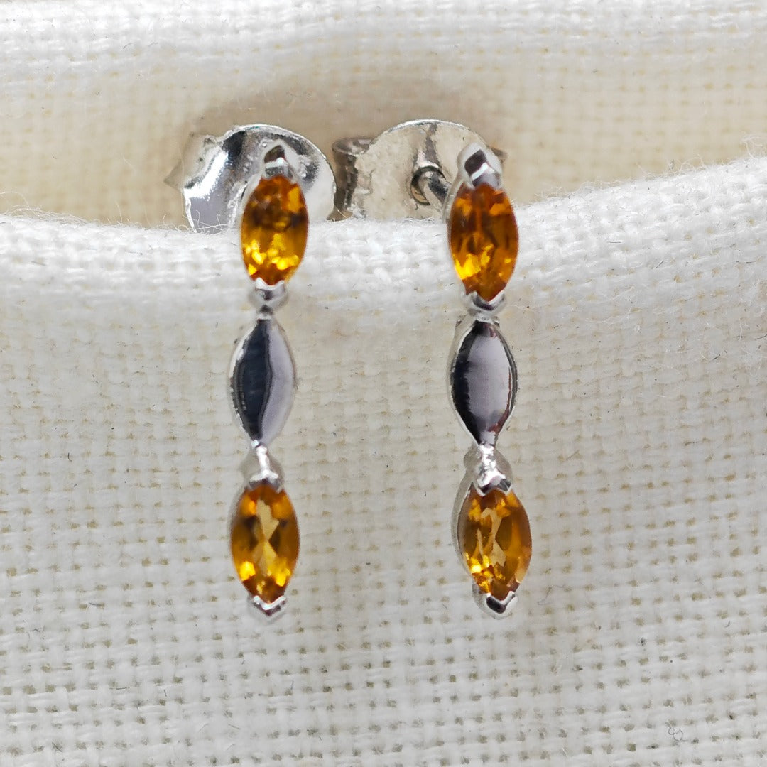 Citrine Earrings Sterling Silver Studs Infinity Marquise