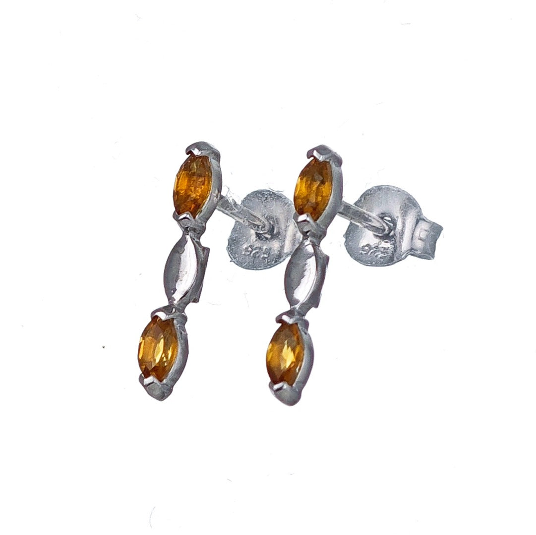 Citrine Earrings Sterling Silver Studs Infinity Marquise
