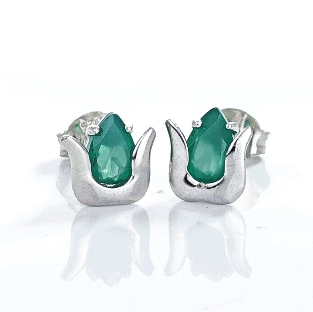 Tulip Flower Earrings Green Onyx