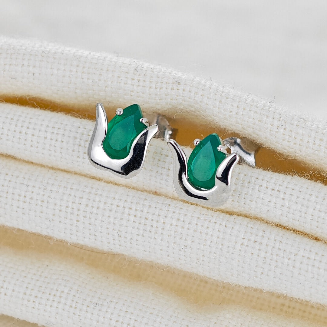 Tulip Flower Earrings Green Onyx