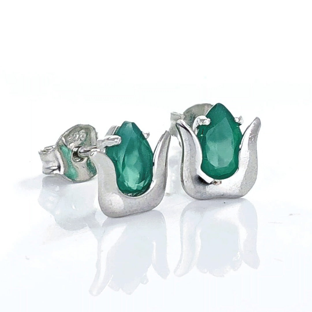 Tulip Flower Earrings Green Onyx