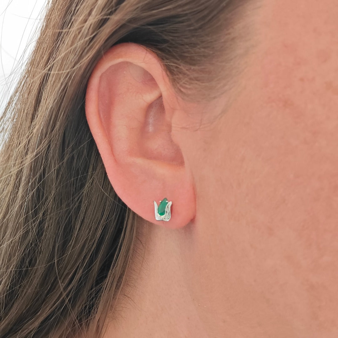 Tulip Flower Earrings Green Onyx