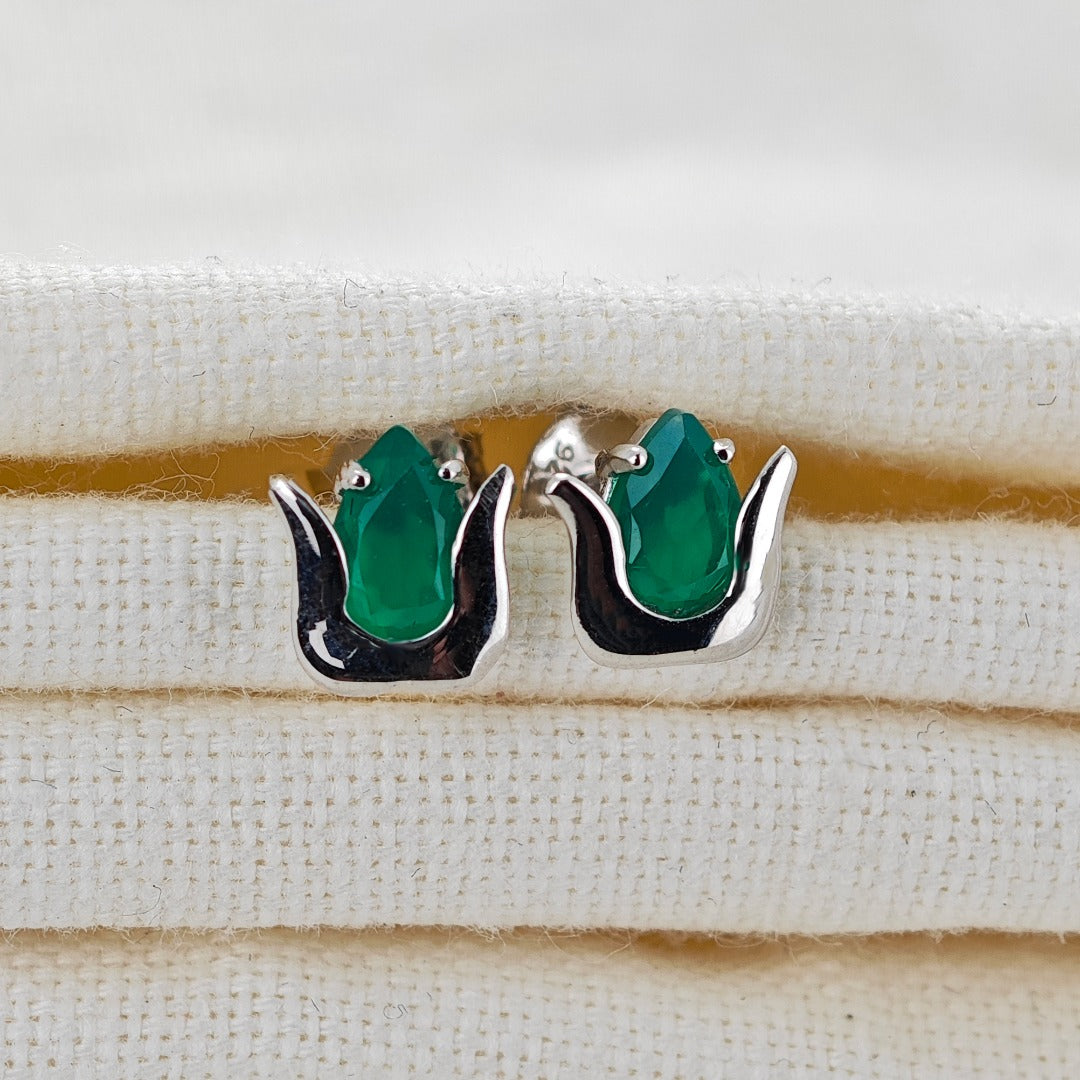 Tulip Flower Earrings Green Onyx