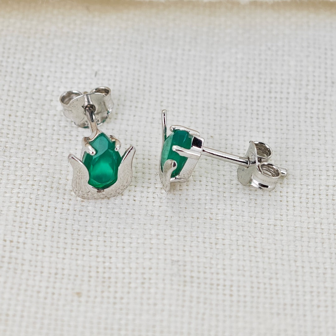 Tulip Flower Earrings Green Onyx