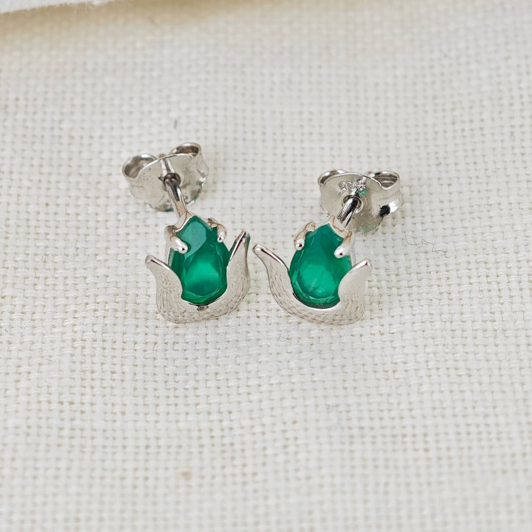 Tulip Flower Earrings Green Onyx