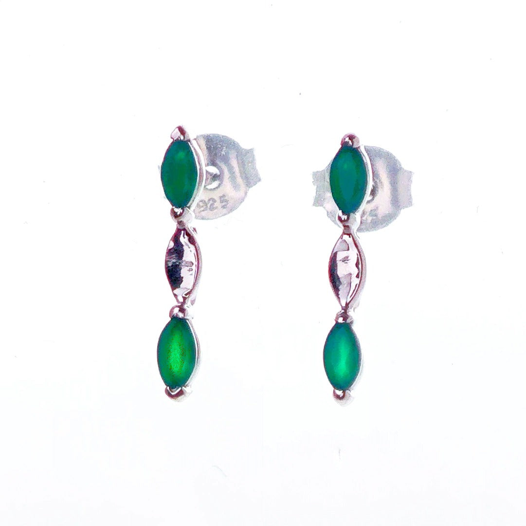 Onyx Green Earrings Sterling Silver Studs Infinity Marquise