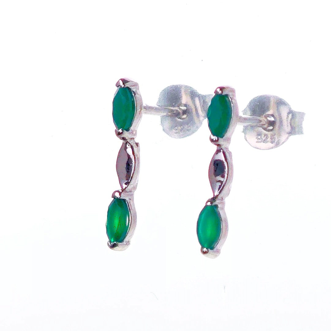 Onyx Green Earrings Sterling Silver Studs Infinity Marquise