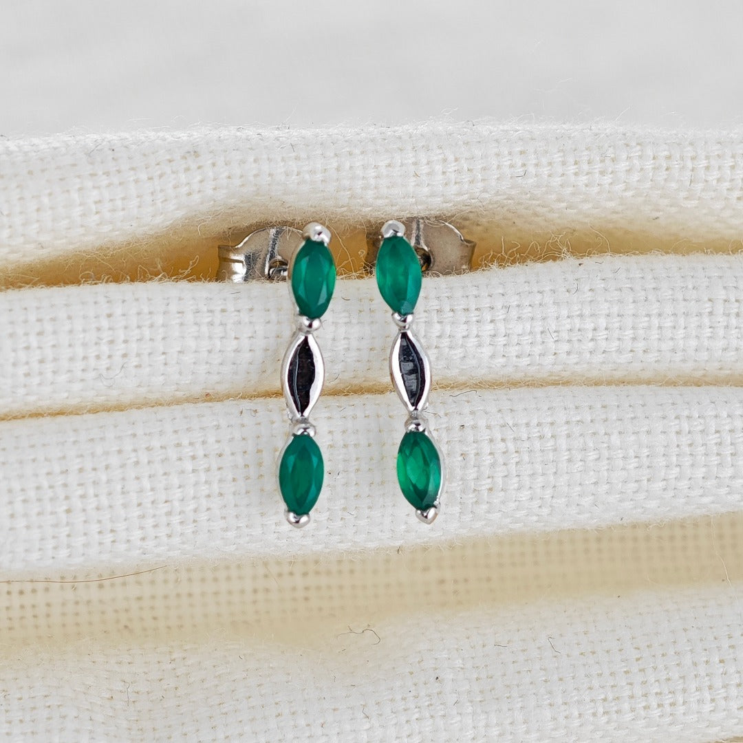 Onyx Green Earrings Sterling Silver Studs Infinity Marquise
