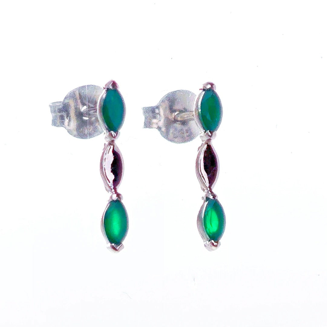 Onyx Green Earrings Sterling Silver Studs Infinity Marquise
