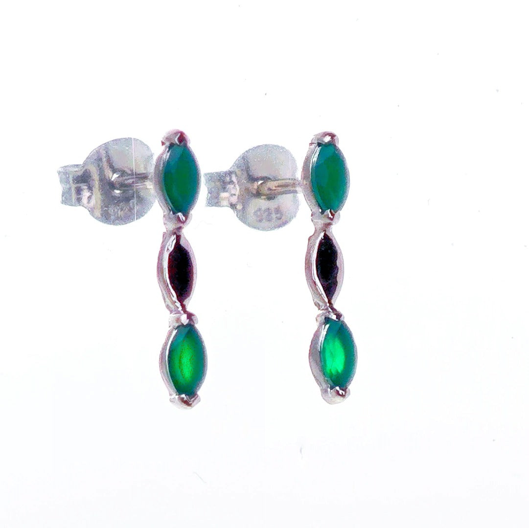 Onyx Green Earrings Sterling Silver Studs Infinity Marquise