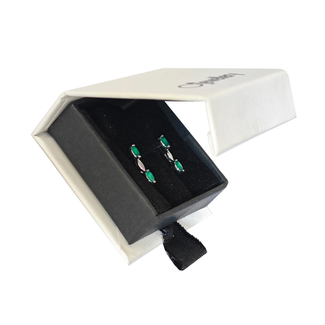 Onyx Green Earrings Sterling Silver Studs Infinity Marquise