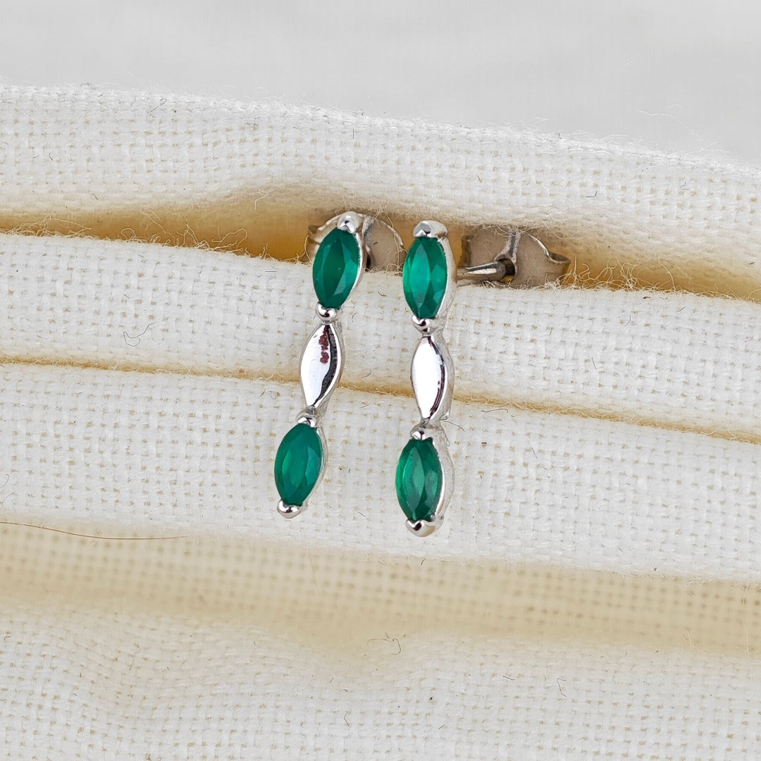 Onyx Green Earrings Sterling Silver Studs Infinity Marquise