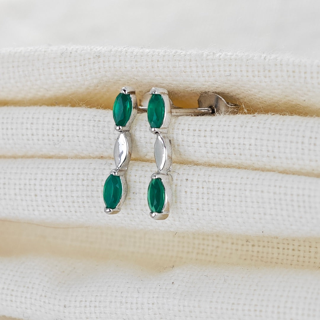 Onyx Green Earrings Sterling Silver Studs Infinity Marquise