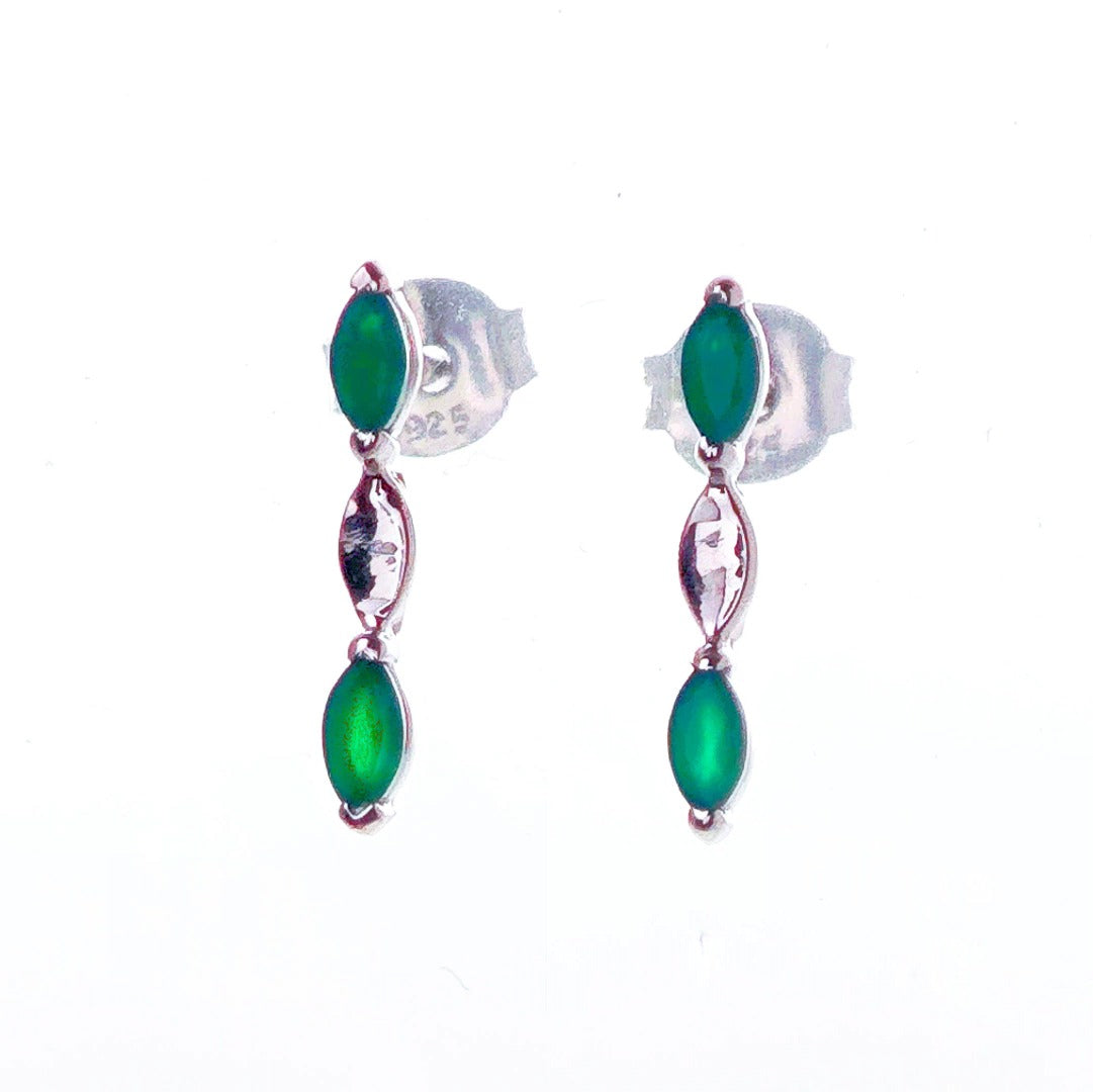 Onyx Green Earrings Sterling Silver Studs Infinity Marquise
