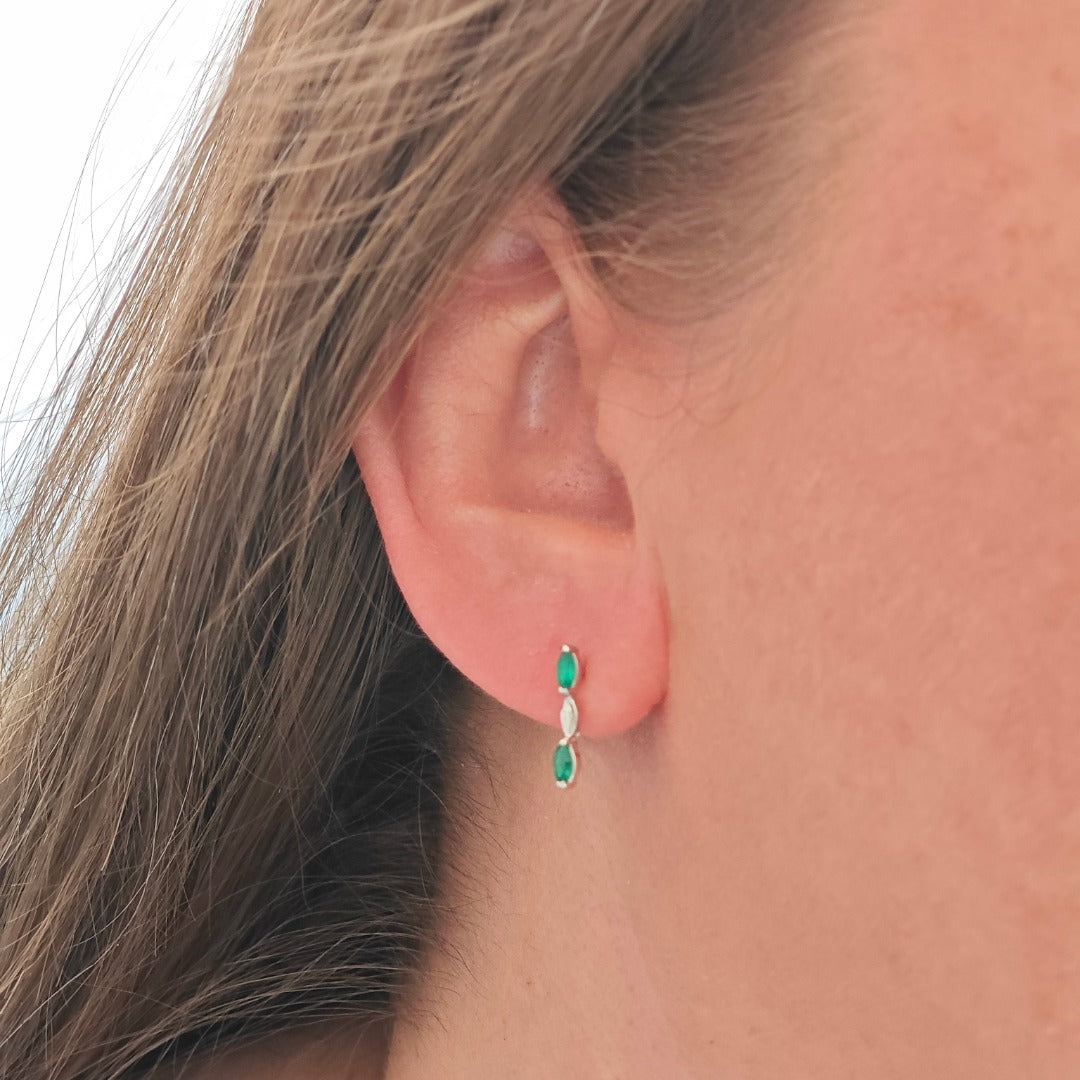 Onyx Green Earrings Sterling Silver Studs Infinity Marquise