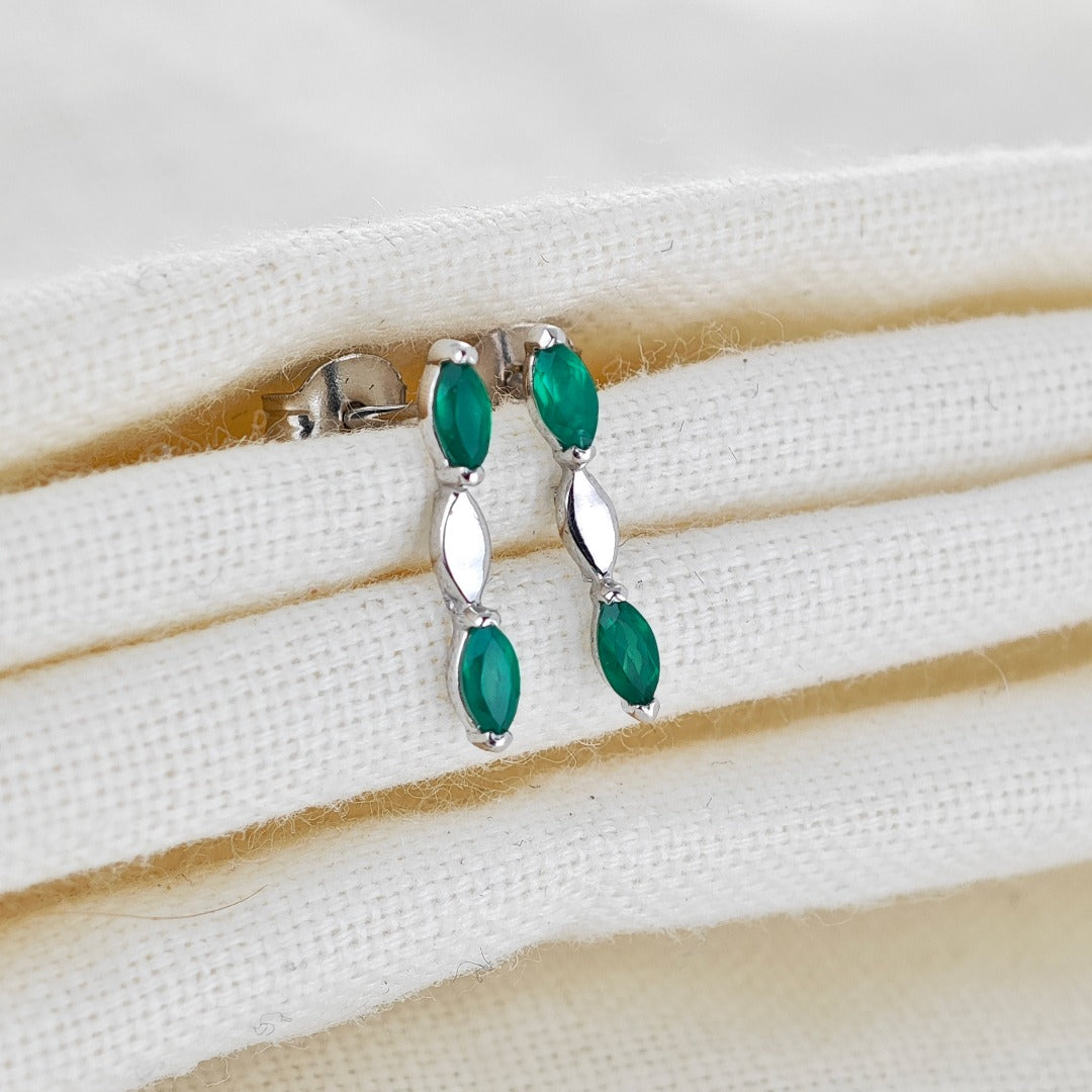 Onyx Green Earrings Sterling Silver Studs Infinity Marquise
