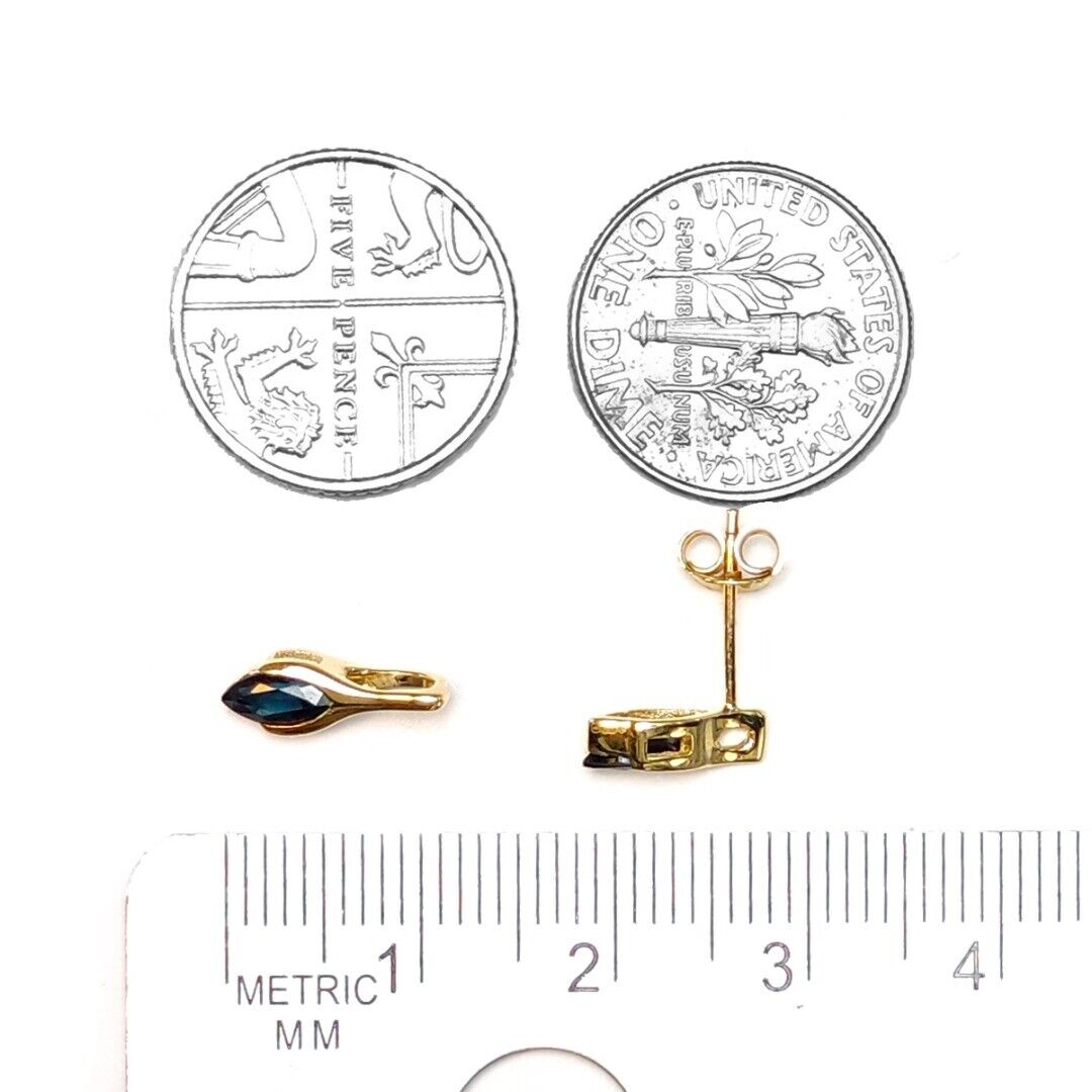 9ct Gold Sapphire Studs Earrings Dark Inky Blue Minimalist Marquise