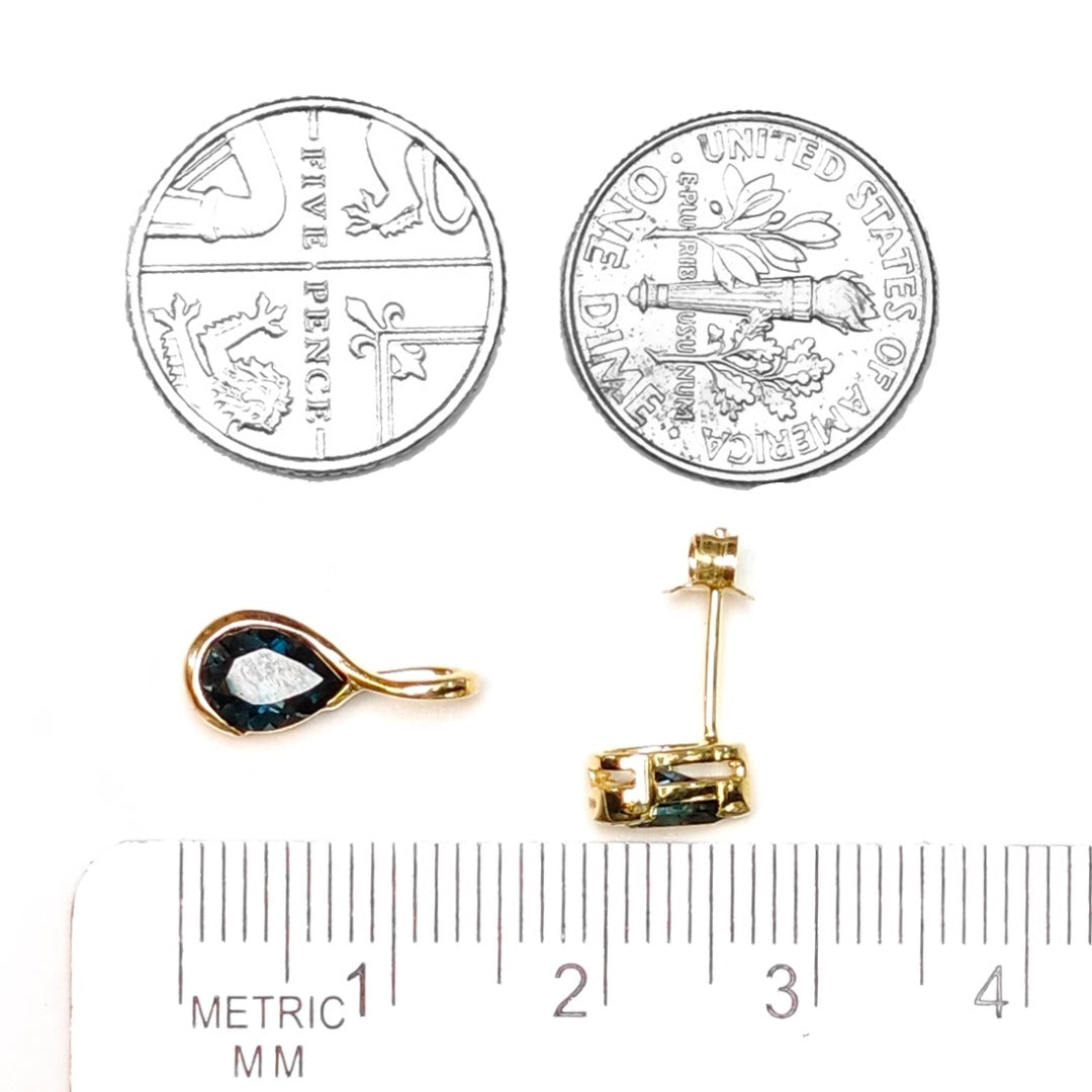 9ct Yellow Gold Sapphire Earrings Natural Vivid Blue Gemstone Studs Handmade