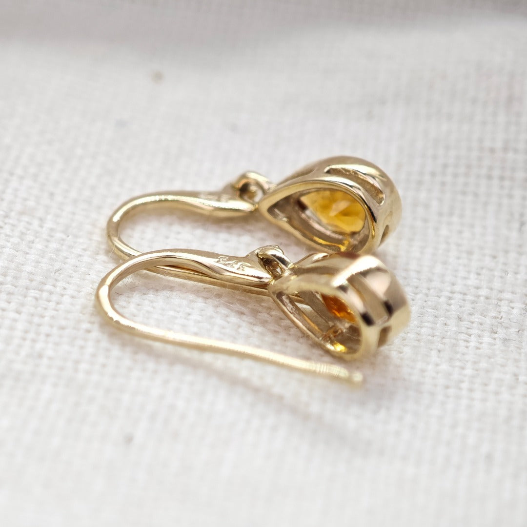 Citrine Earrings 9ct Yellow Gold Dangle Infinity Loop