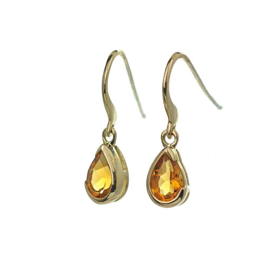 Citrine Earrings 9ct Yellow Gold Dangle Infinity Loop