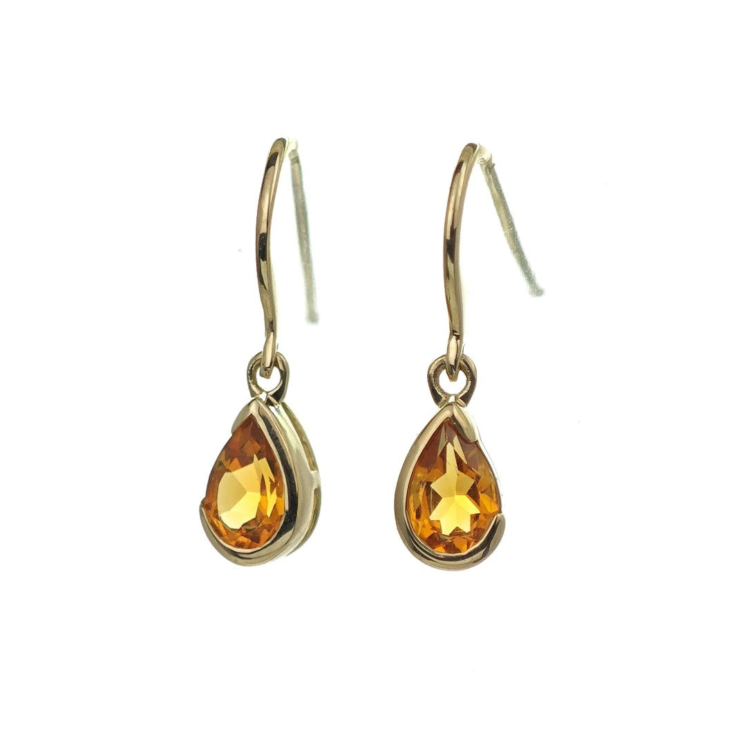 Citrine Earrings 9ct Yellow Gold Dangle Infinity Loop