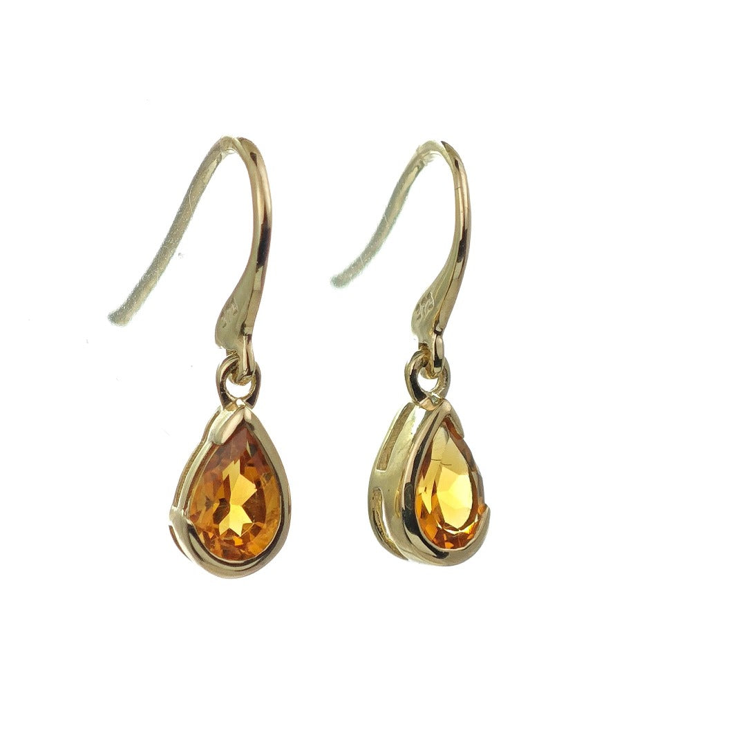 Citrine Earrings 9ct Yellow Gold Dangle Infinity Loop