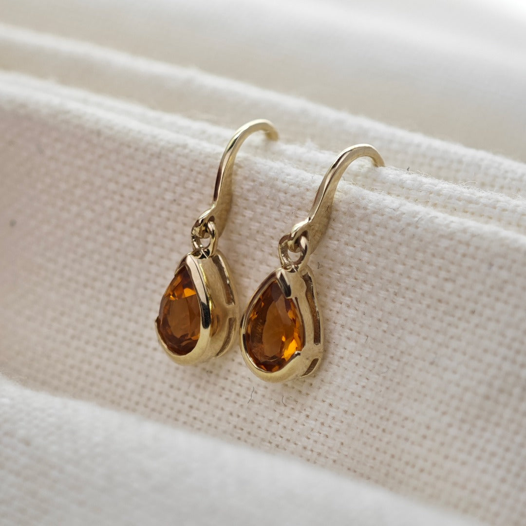 Citrine Earrings 9ct Yellow Gold Dangle Infinity Loop
