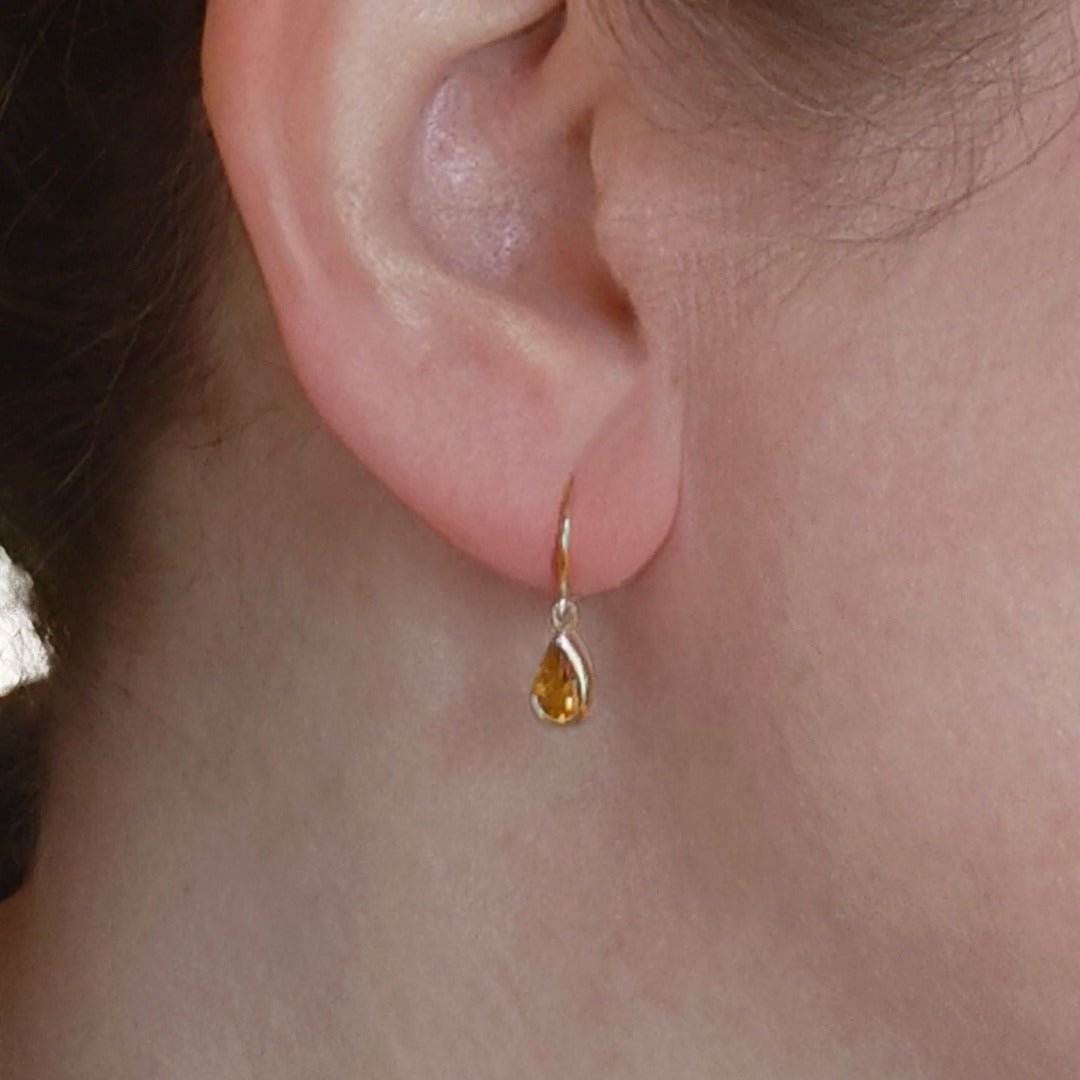 Citrine Earrings 9ct Yellow Gold Dangle Infinity Loop