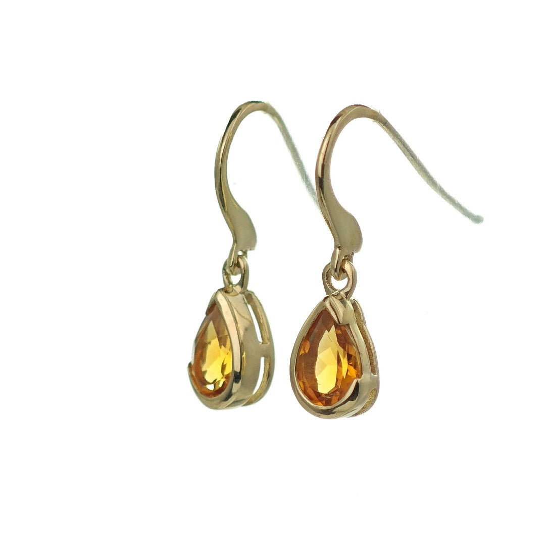 Citrine Earrings 9ct Yellow Gold Dangle Infinity Loop