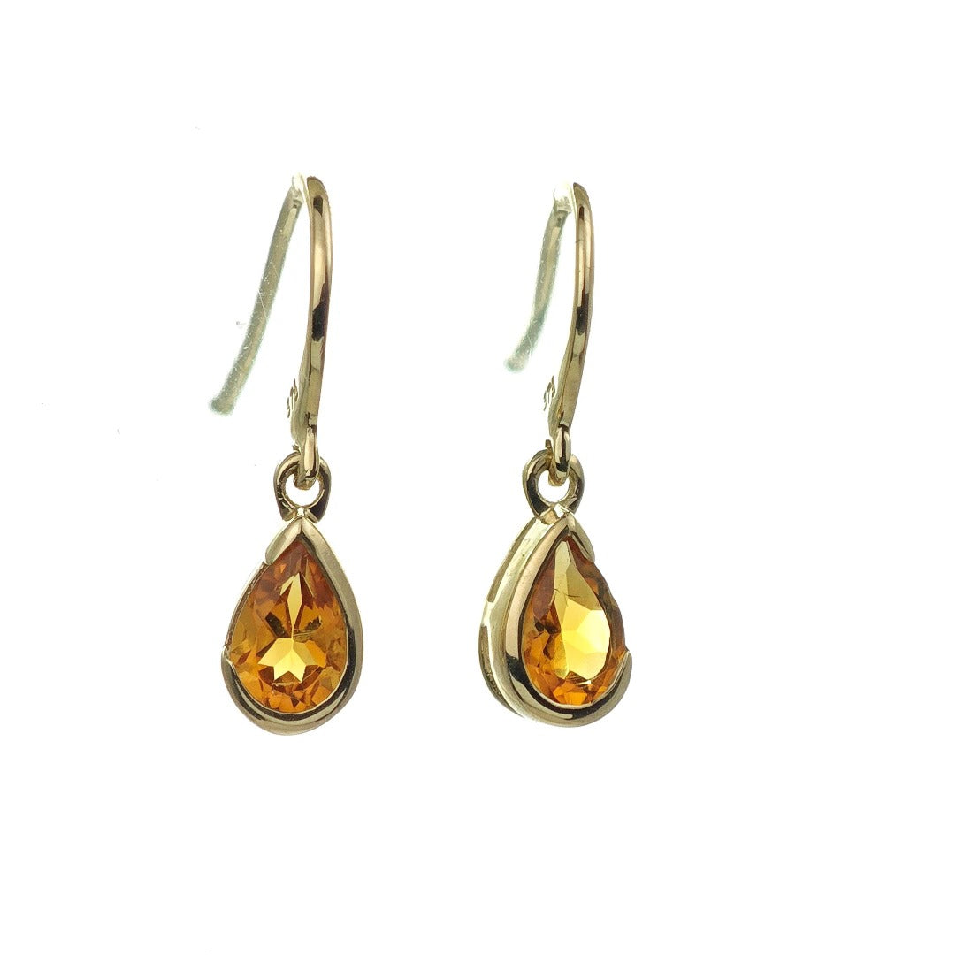 Citrine Earrings 9ct Yellow Gold Dangle Infinity Loop