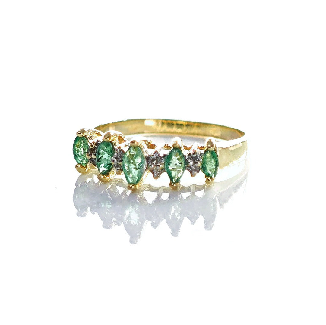 14ct Emerald Ring Size L.5 Diamond Yellow Gold 0.42ct Green Gemstones Hallmarked