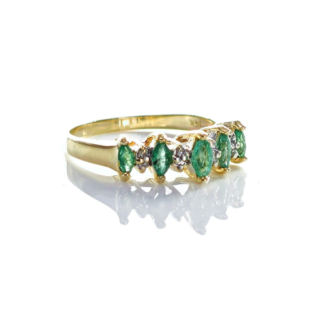 14ct Emerald Ring Size L.5 Diamond Yellow Gold 0.42ct Green Gemstones Hallmarked