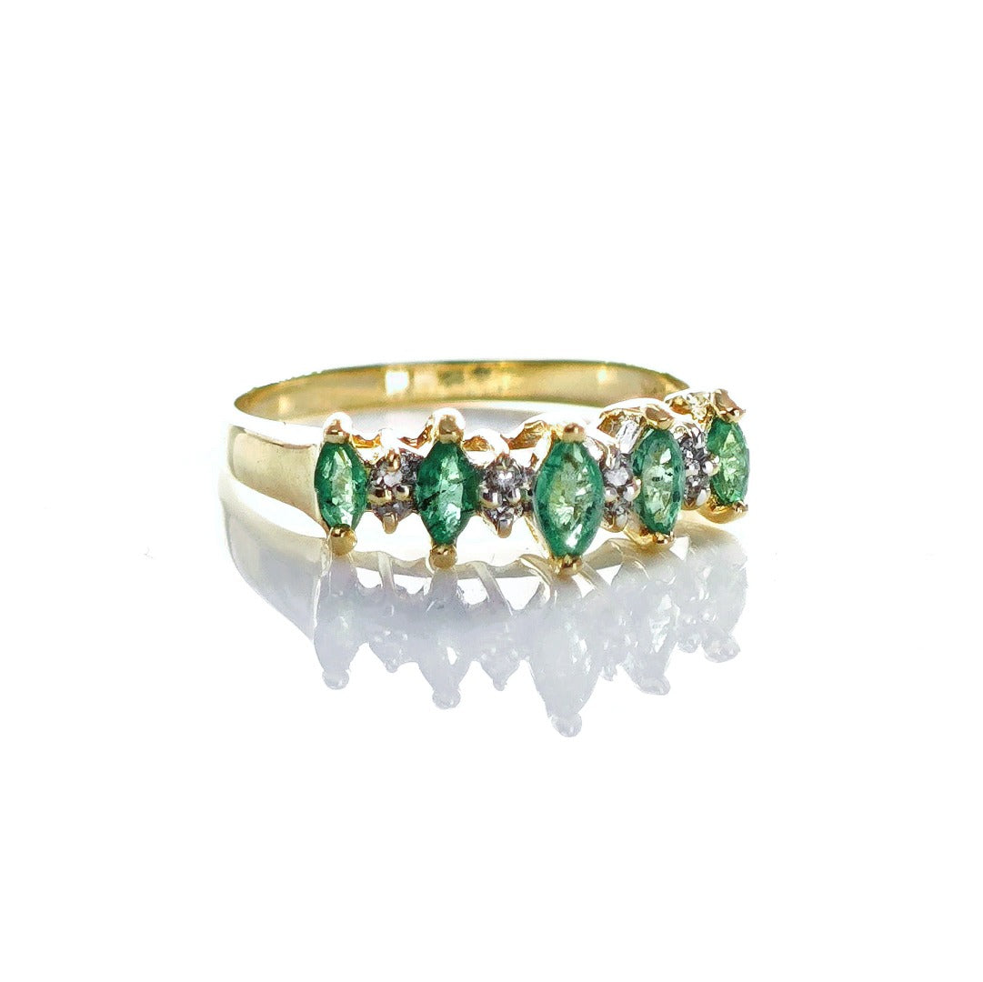 14ct Emerald Ring Size L.5 Diamond Yellow Gold 0.42ct Green Gemstones Hallmarked