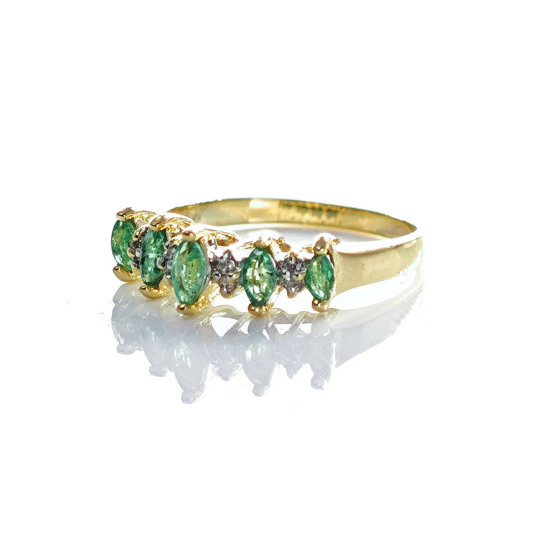 14ct Emerald Ring Size L.5 Diamond Yellow Gold 0.42ct Green Gemstones Hallmarked