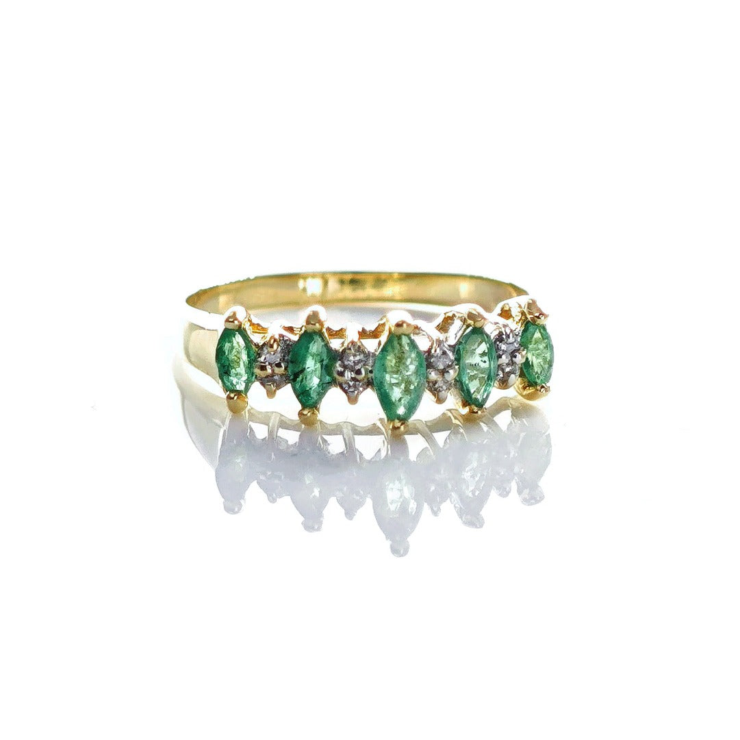 14ct Emerald Ring Size L.5 Diamond Yellow Gold 0.42ct Green Gemstones Hallmarked