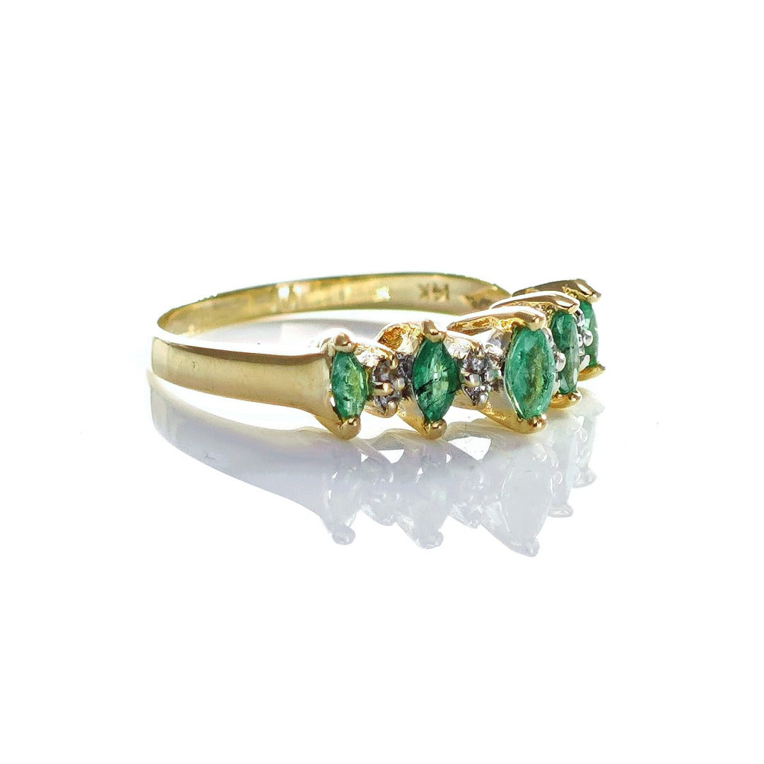14ct Emerald Ring Size L.5 Diamond Yellow Gold 0.42ct Green Gemstones Hallmarked