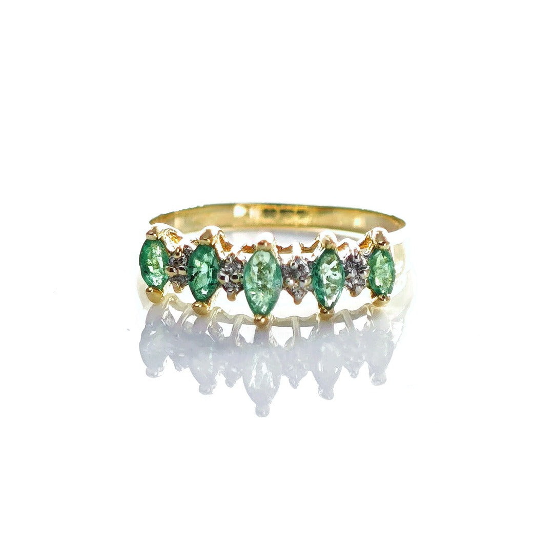 14ct Emerald Ring Size L.5 Diamond Yellow Gold 0.42ct Green Gemstones Hallmarked
