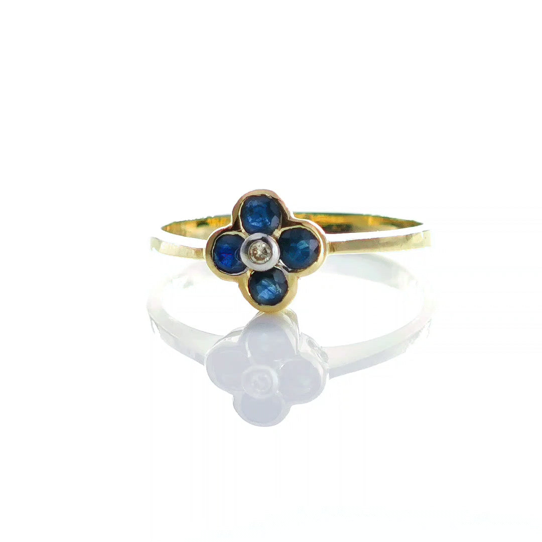 9ct Sapphire Ring Size M Diamond Yellow Gold 0.36ct Blue Round Gemstones