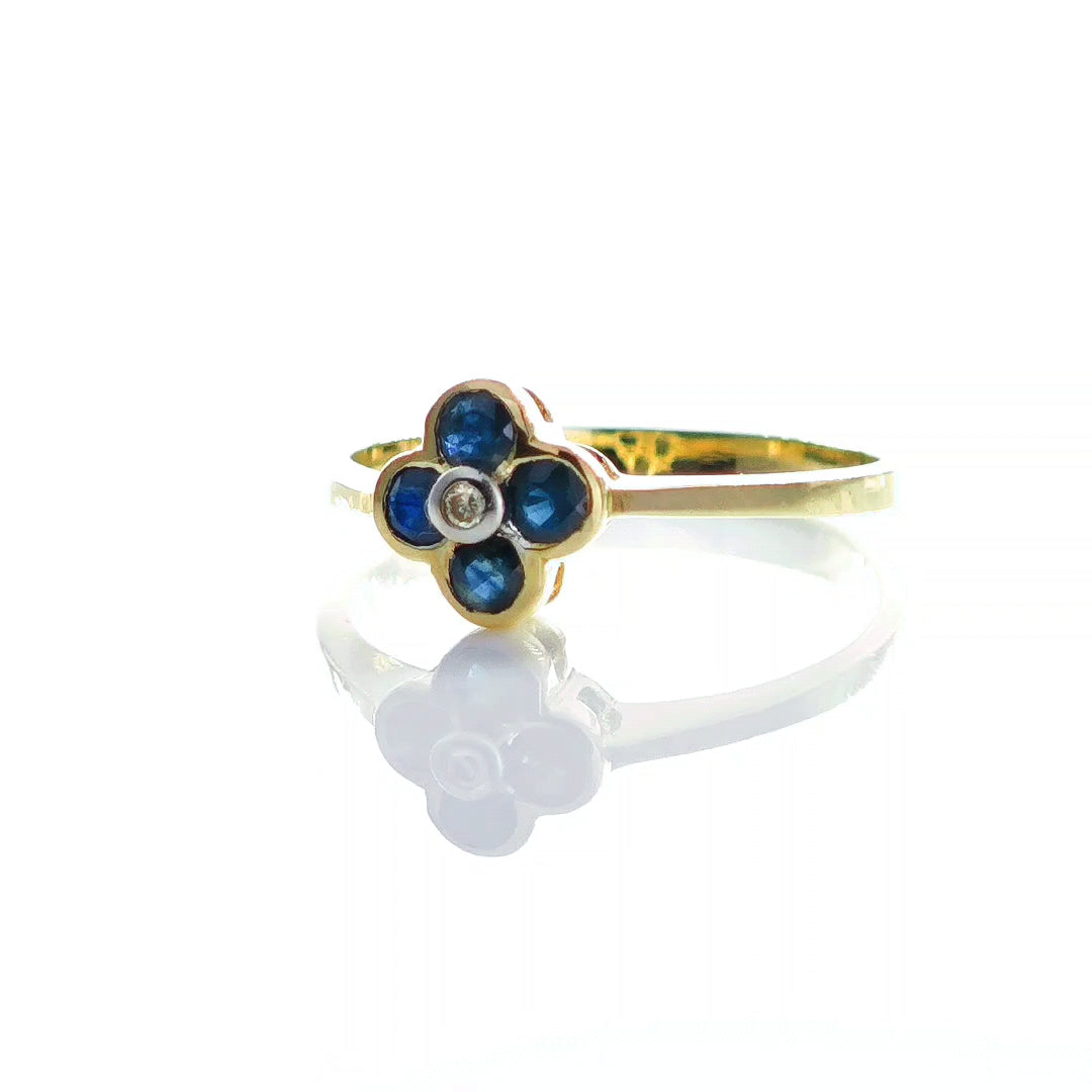 9ct Sapphire Ring Size M Diamond Yellow Gold 0.36ct Blue Round Gemstones