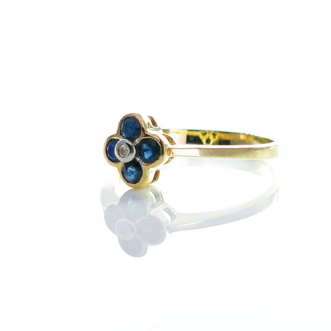 9ct Sapphire Ring Size M Diamond Yellow Gold 0.36ct Blue Round Gemstones