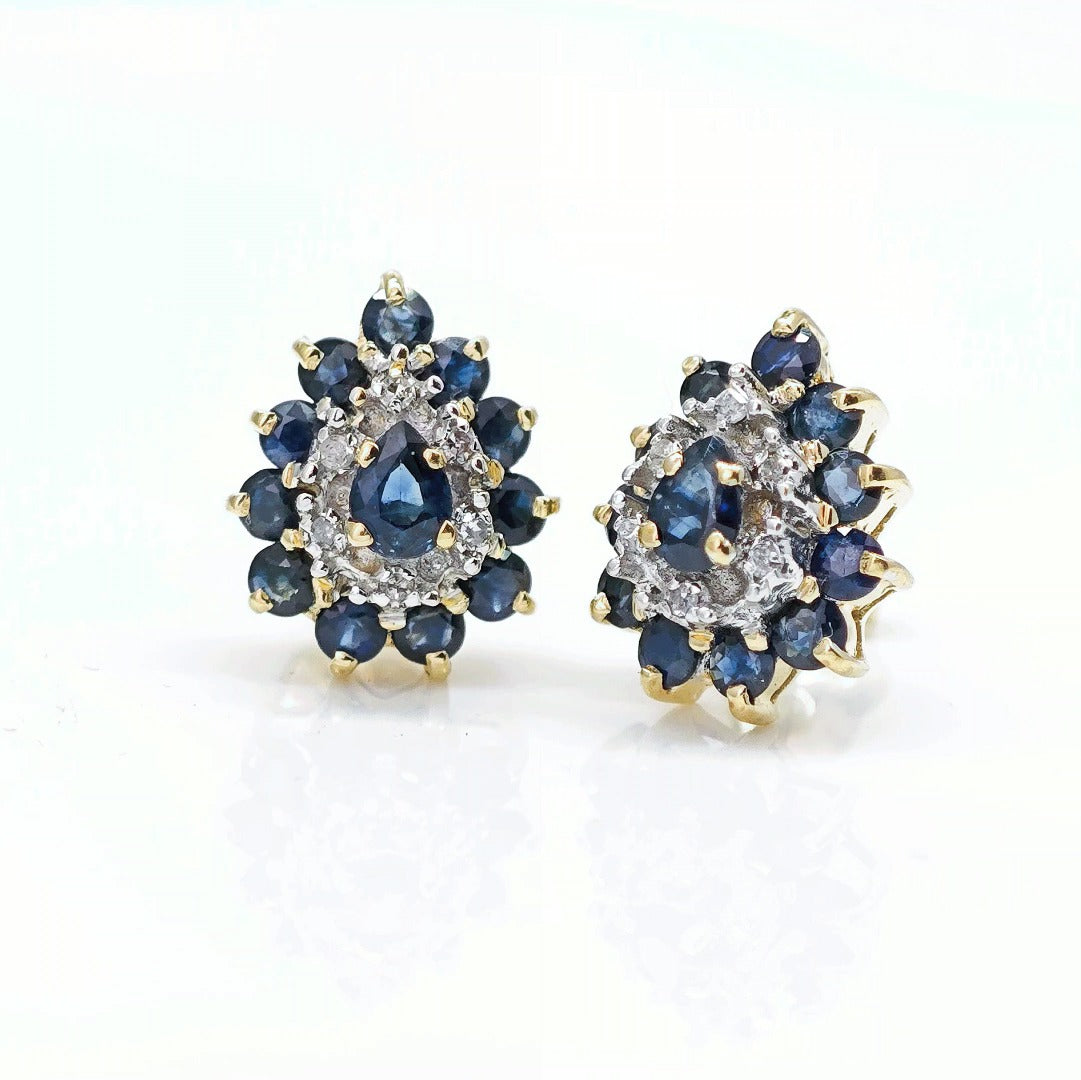 9ct Sapphire Diamond Earrings Gold Studs Natural Gemstones1.05ct